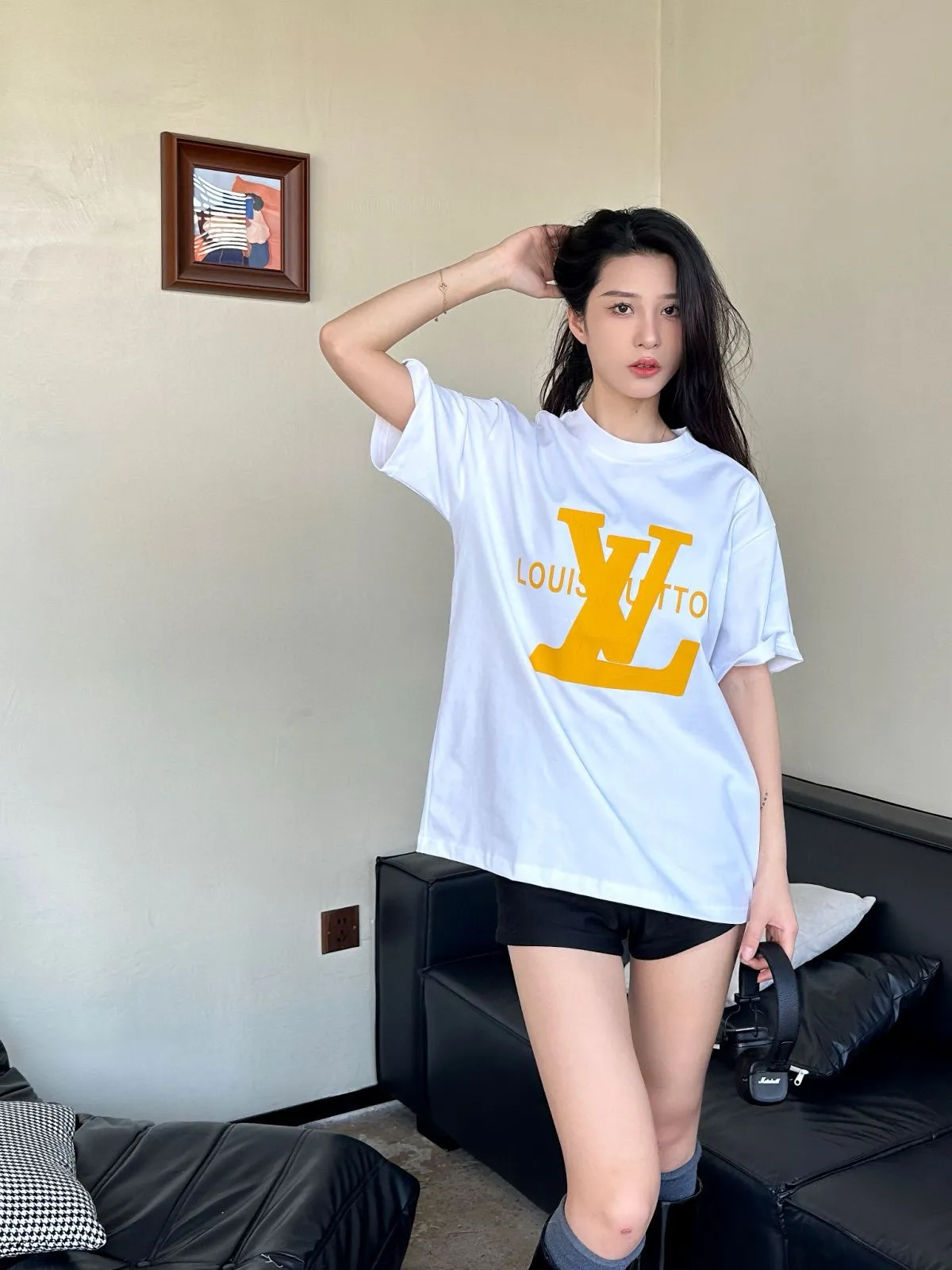 Louis Vuitton/Louis Vuitton thick rubber letter print short sleeves